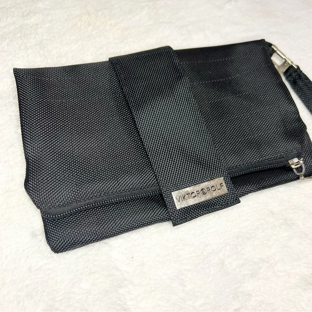Viktor & Rolf Men's Black Amenity Bag Travel Toiletry Case Fold-over Wristlet